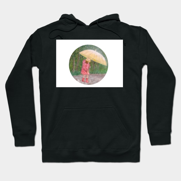 Girl walking in the rain and having fun with the water puddles Hoodie by Daranem